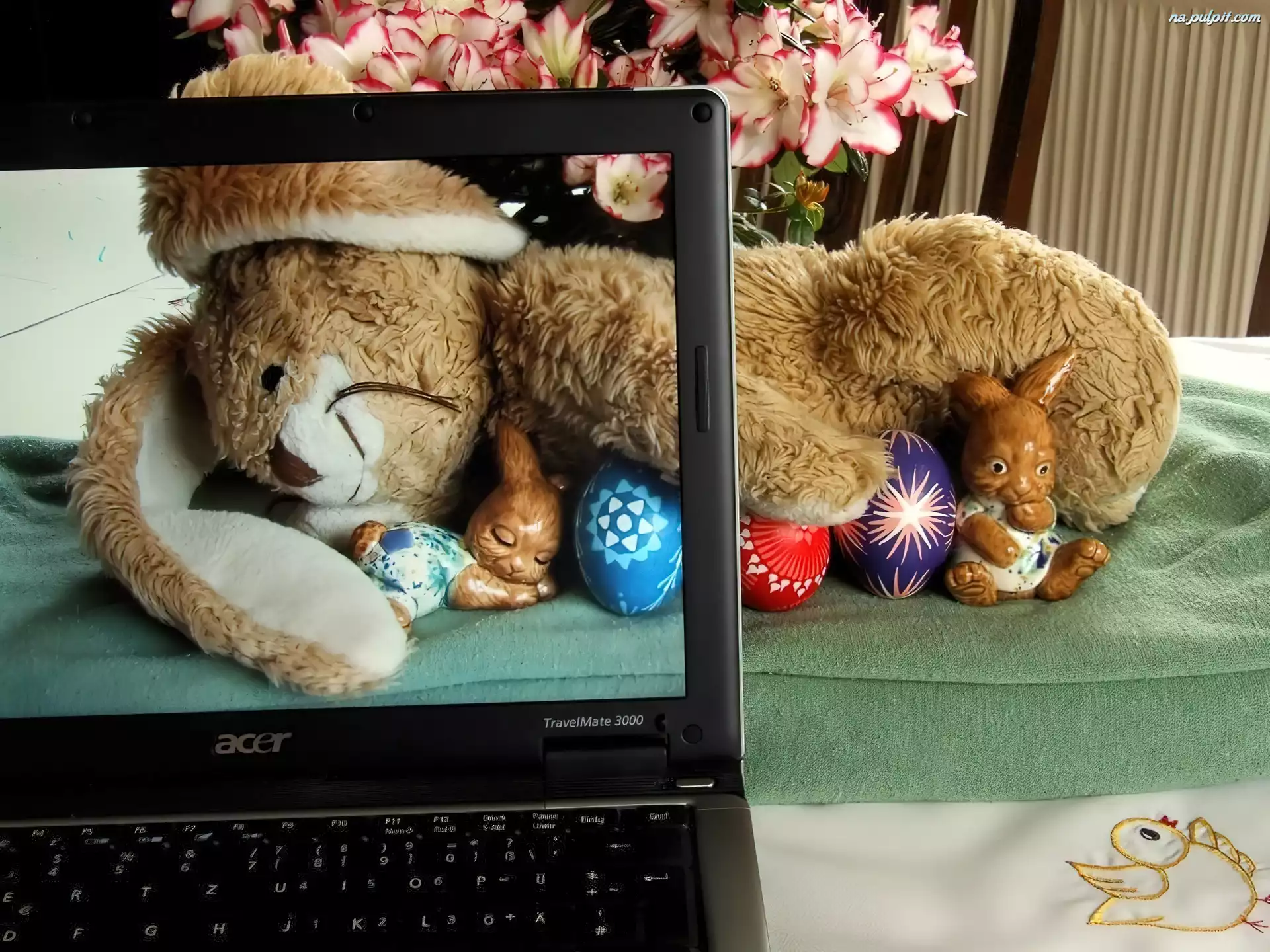 Zajączkowa rodzinka, Wielkanoc, laptop
